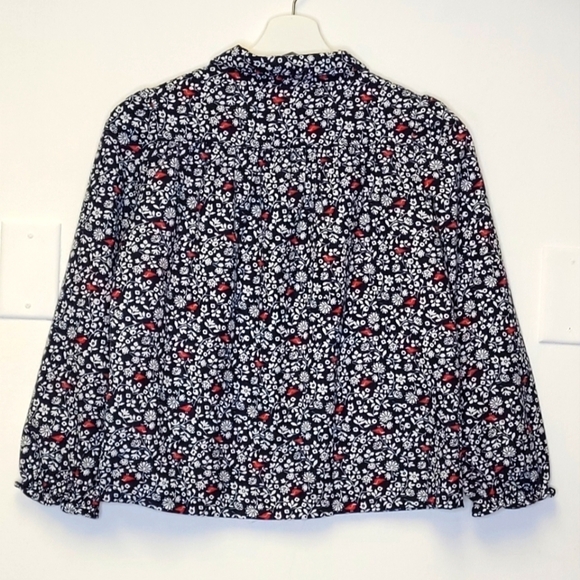 Janie and Jack Red Birds Floral Flannel Navy Blue Winter Pajama Shirt Size 10 - Picture 5 of 11